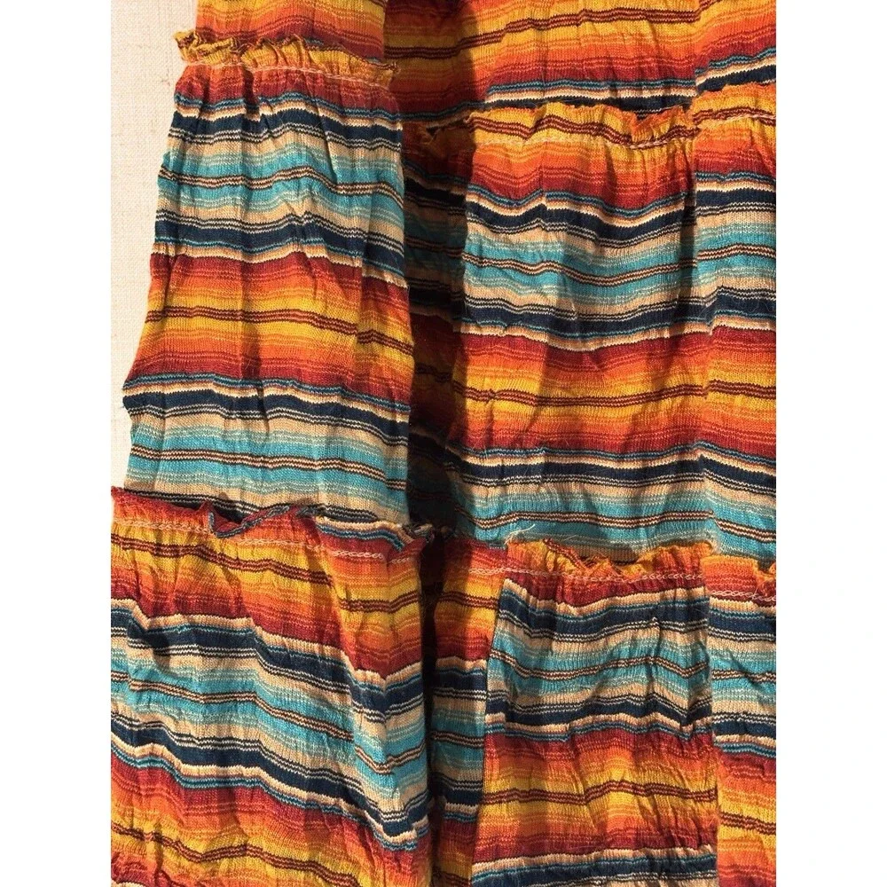 Boho Festival Shameless Sunset Multicolor Knee Length Knit Acrylic Skirt, Size S